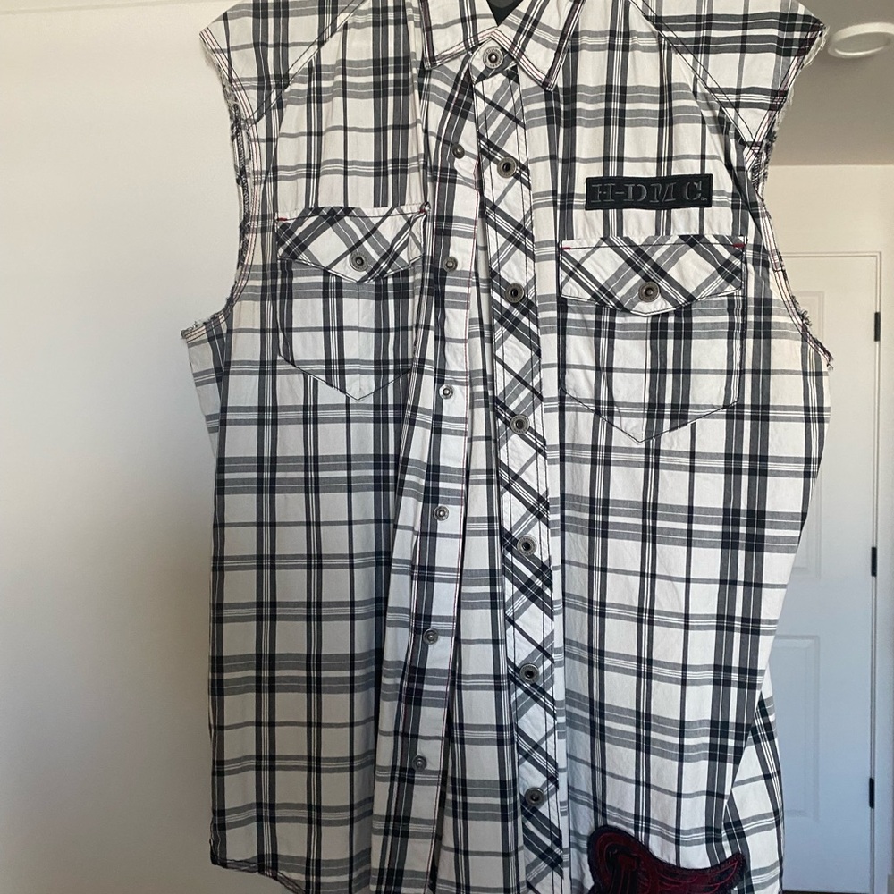 Harley-Davidson Black & White Plaid Shirt with Red Wing Patch